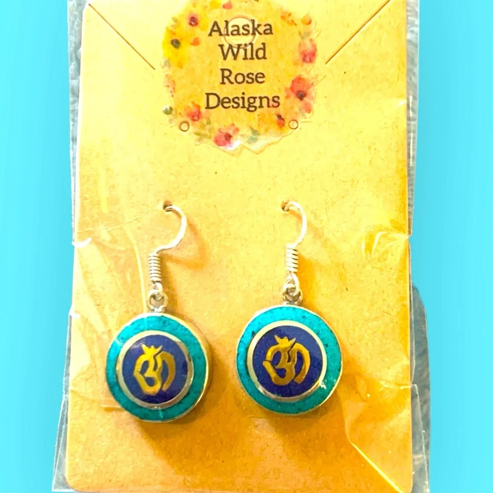 Turquoise and Blue Om fishhook Earrings Handmade.  NWT